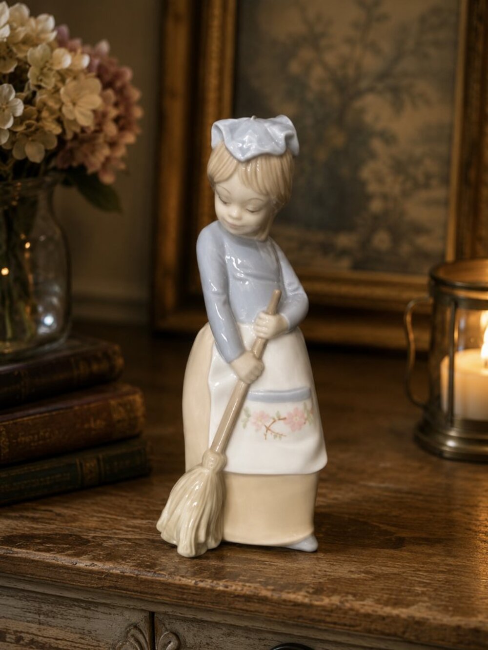Rare Early Zaphir by Lladro Spain Porcelain 9" Figurine Girl in Flower Apron